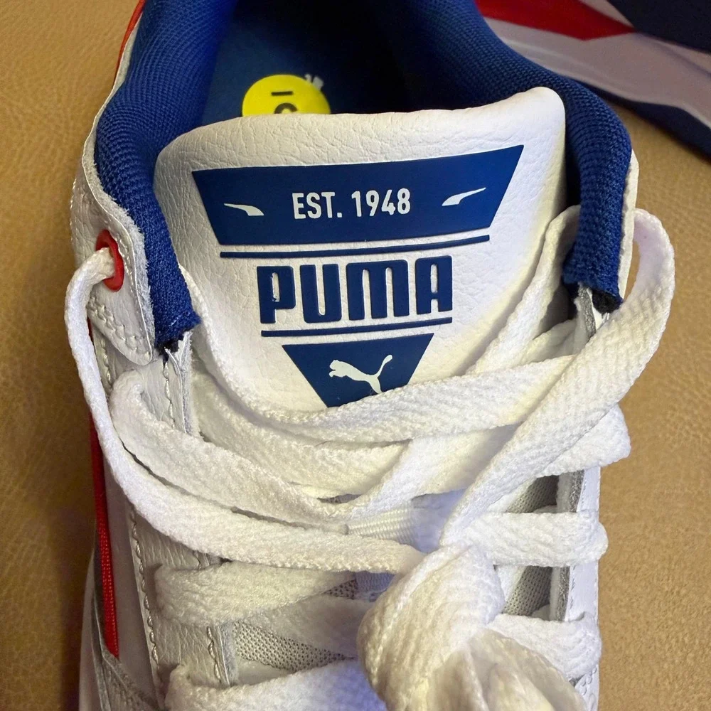 Puma Rebound Retro Mens White Blue Red Sneakers 400197-05 Size 9 - Picture 2 of 16